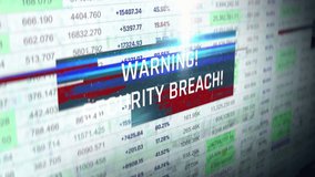Warning, security breach message against financial background, hacking, theft. Sensitive financial data leak, fraud, stock market under attack - Powered by Shutterstock - Get 15% off with code: PIKWIZARD15