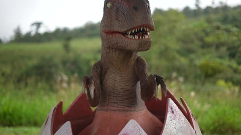 alajuela , alajuela , Costa Rica - 09 12 2021: real animatronic dinosaur hatching egg
