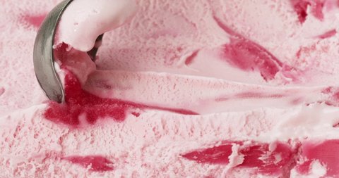 Scoop ice cream strawberry, Closeup Top view Food concept.