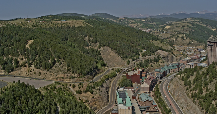Black Hawk Colorado Aerial v6 mountain landscape surrounding casino buildings in Gilpin County - Shot on DJI Inspire 2, X7, 6k - August 2020