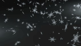 Animation of snow falling over christmas scenery on blue background. new year, winter, tradition and celebration concept digitally generated video.