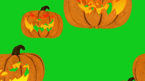 Halloween Transitions on Green Screen Background - Halloween Pumpkins On Green Chroma Key Background