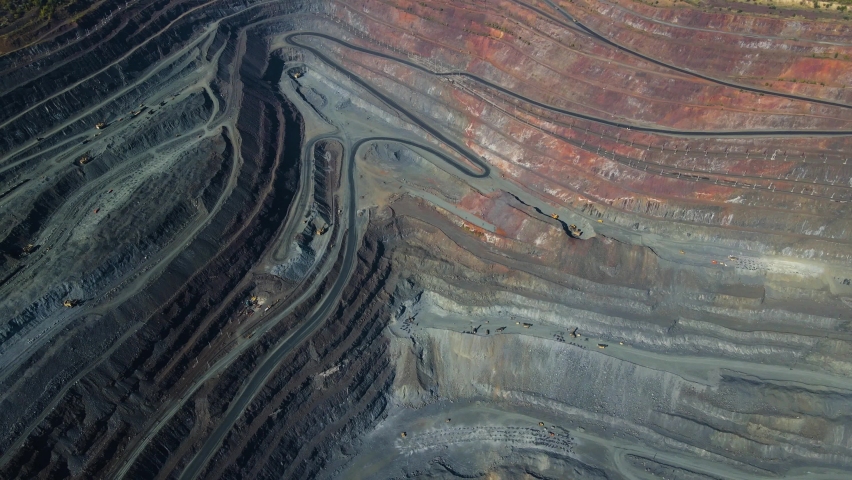 quarry open pit huge iron ore mining large quarry drone flying over the pit 4K video