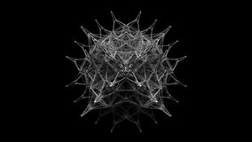3d render video of black and white monochrome abstract art with surreal organic fractal wire atomic metal spooky creepy alien symmetry star structure based on triangles shape pattern in the dark