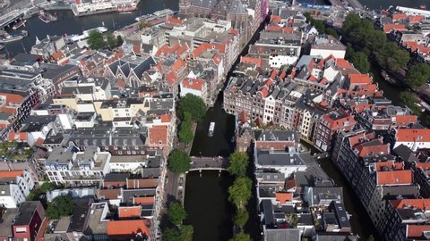 Aerial view of de Wallen is best known red-light district in Amsterdam it consists of network of alleys moving through canals of city popular tourist attraction because of sex work and entertainment