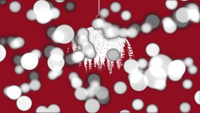 Animation of christmas ball over snow falling on red background. christmas, winter, tradition and celebration concept digitally generated video.