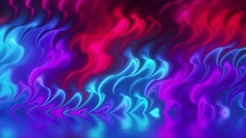 Abstract 3d render holographic oil surface background, foil wavy surface, wave and ripples, ultraviolet modern light, neon blue pink spectrum colors. Seamless loop 4k animation