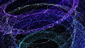 Neon particle energy sphere in the Universe. Abstract technology, science, engineering and artificial intelligence slow motion background. Motion graphics. Seamless loop 4k video. 