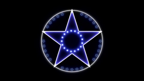 Glowing star shape in twinkling neon surrounded by small stars on a black background