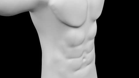 White male belly gain and lose weight on black background. Loopable. Luma matte. 3d rendering.