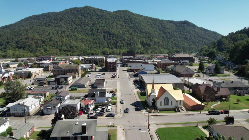 aerial pullout church steeple in pineville kentucky, church, christianity, small town america, my hometown, hometown, small town usa