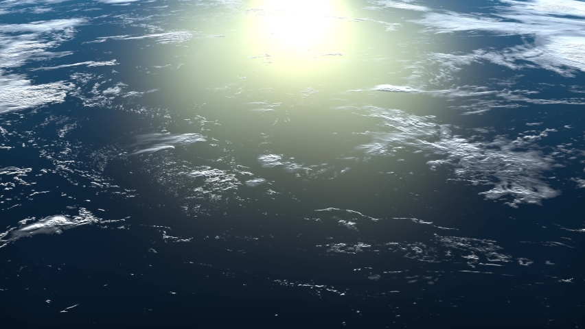 Earth from space. The earth slowly rotates and approaches.. Realistic atmosphere. View from above. Volumetric clouds cast shadows from the sun. Flight over the Earth. 4K. 3D Animation. | Shutterstock HD Video #1080233990