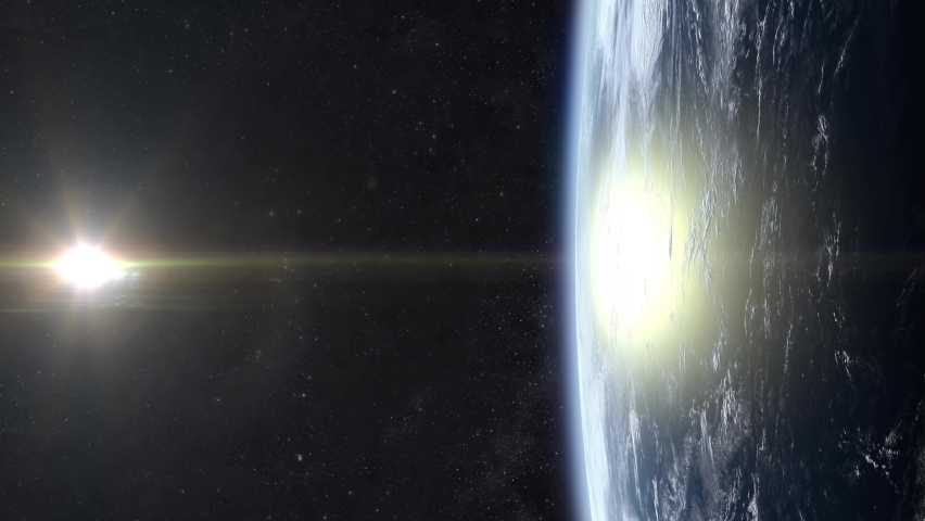 Earth from space. The earth is approaching. Stars twinkle. Earth right on the screen. 4K. Atmosphere. Clouds cast shadows from the sun. 3D Animation. | Shutterstock HD Video #1080233993