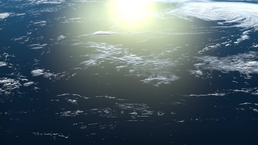 Earth from space. The earth rotates to the left. Flight over the ocean. 4K. Realistic atmosphere. Volumetric clouds cast shadows from the sun. Shooting from above. 3D Animation. | Shutterstock HD Video #1080233999