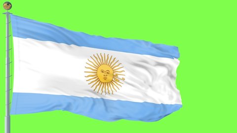 Argentina flag is waving 3D animation green background. Argentina flag waving in the wind. National flag of Argentina. flag seamless loop animation. 4K alpha channel 