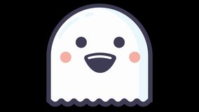 Happy Ghost Face Flat Animated Emoji. Halloween Emoticon Isolated on Transparent Background with Alpha Channel Quicktime ProRes 4444. 4K Ultra HD Video Motion Graphic and Loop Animation.