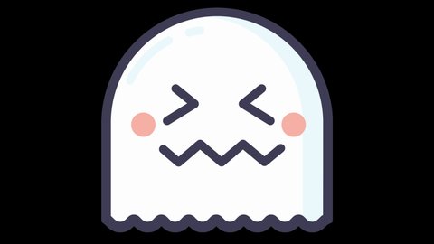 Yuck Ghost Face Flat Animated Emoji. Halloween Emoticon Isolated on Transparent Background with Alpha Channel Quicktime ProRes 4444. 4K Ultra HD Video Motion Graphic and Loop Animation.