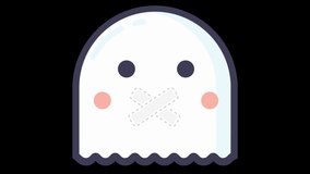 No Talk Ghost Face Flat Animated Emoji. Halloween Emoticon Isolated on Transparent Background with Alpha Channel Quicktime ProRes 4444. 4K Ultra HD Video Motion Graphic and Loop Animation.