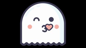 In Love Ghost Face Flat Animated Emoji. Halloween Emoticon Isolated on Transparent Background with Alpha Channel Quicktime ProRes 4444. 4K Ultra HD Video Motion Graphic and Loop Animation.