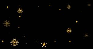 Animation of gold christmas snowflakes flickering on black background. christmas, tradition and celebration concept digitally generated video.