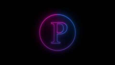 Blue pink neon light P letter logo intro animated on black background
