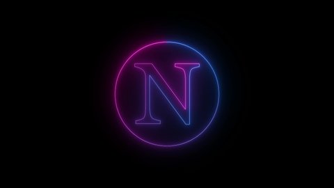 Neon light N letter logo intro animated on black background