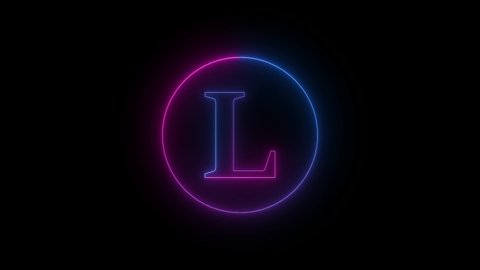 Neon light L letter logo intro animated on black background