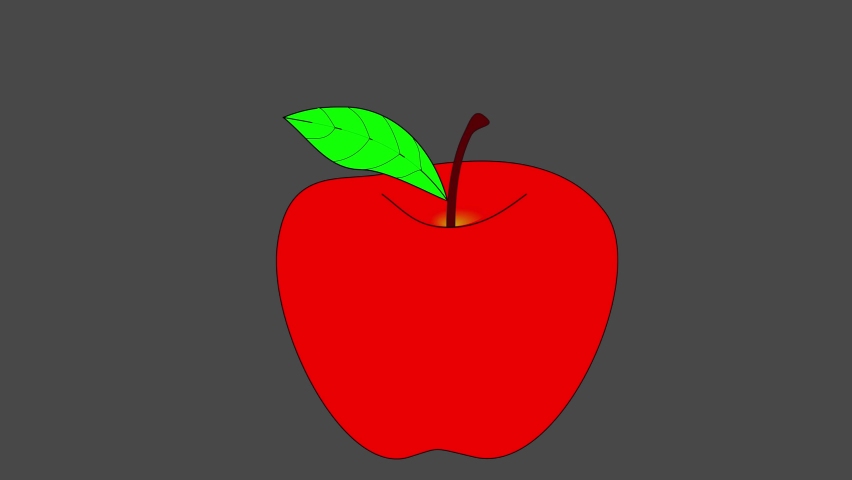 Red apple with hand drawn worm inside on yellow background. The caterpillar gnawed on the apple. Garden pest. A cartoon worm crawls out of an apple. Place for text.
