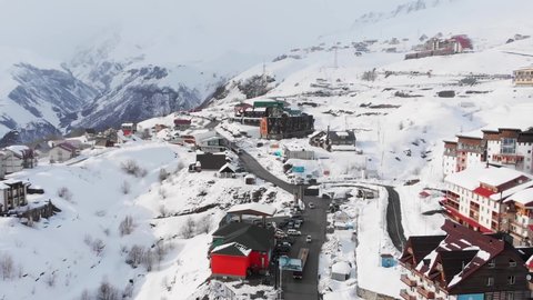 Fly Over Gudauri Village Houses Passing Stock Footage Video (100% ...