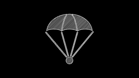 White line Parachute icon isolated on black background. 4K Video motion graphic animation.