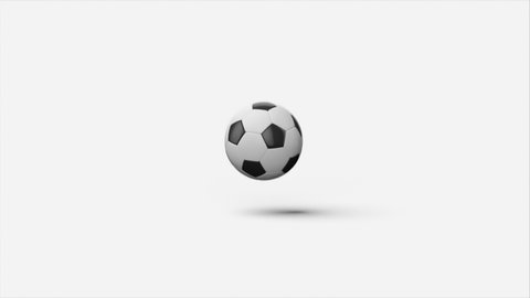 Soccer ball is slowly jumping on a white background and rolling onto the screen. 4k animation with alpha channel