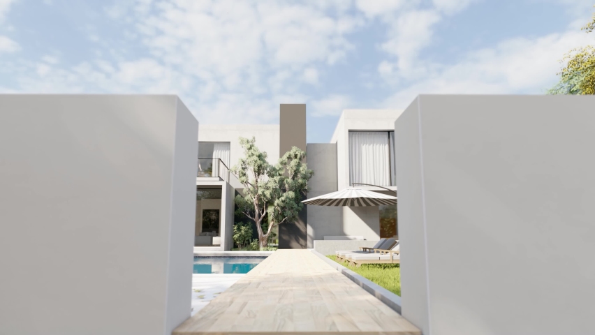 3D animation of a big contemporary villa with impressive garden and pool Royalty-Free Stock Footage #1080272255