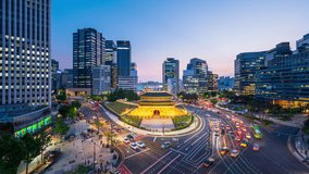 Zoom out,Day to night,Time lapse Traffic. At Sungnyemun Gate in Seoul,South Korea,60fps - Powered by Shutterstock - Get 15% off with code: PIKWIZARD15