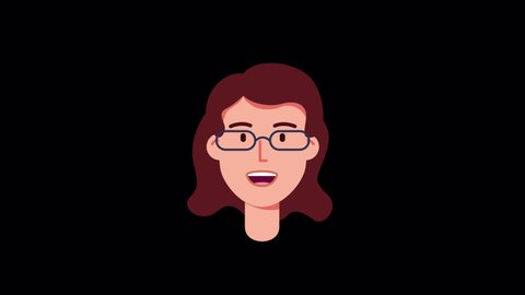lip syncing Facial Animation for narration. head of female character speaking. looped animated footage in flat style for explainer. talking mouth and lips expressions, articulation with ALPHA Channel