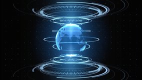 4K Digital Interface HUd Globe map Cyberspace Loop Background. global and international news, politics, economics, communication, business, travel, technology, internet, web, sport, cosmos, science - Powered by Shutterstock - Get 15% off with code: PIKWIZARD15