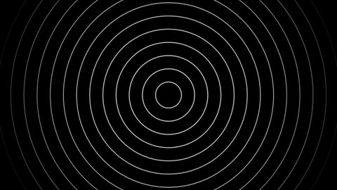 Radar radio wave ripple white light rings 4K animation seamless loop on black background