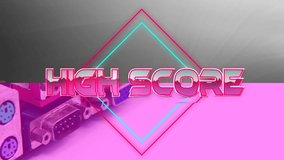 Animation of high score in pink metallic letters over computer circuit board on pink background. video game, entertainment and communication concept digitally generated video. - Powered by Shutterstock - Get 15% off with code: PIKWIZARD15