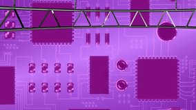 Animation of start in pink metallic letters over computer circuit board on pink background. video game, entertainment and communication concept digitally generated video.