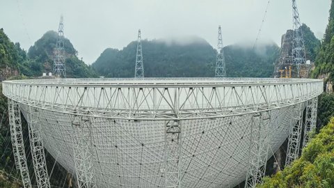 view of the largest telescope in the world. Spherical Telescope FAST Tianyan is as large as 30 football fields. Tianyang is a radio telescope in southern China in the province of Guizhou. (time-lapse)