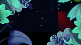 Animation of blue plants over moving stars. color, movement and energy background concept, digitally generated video.