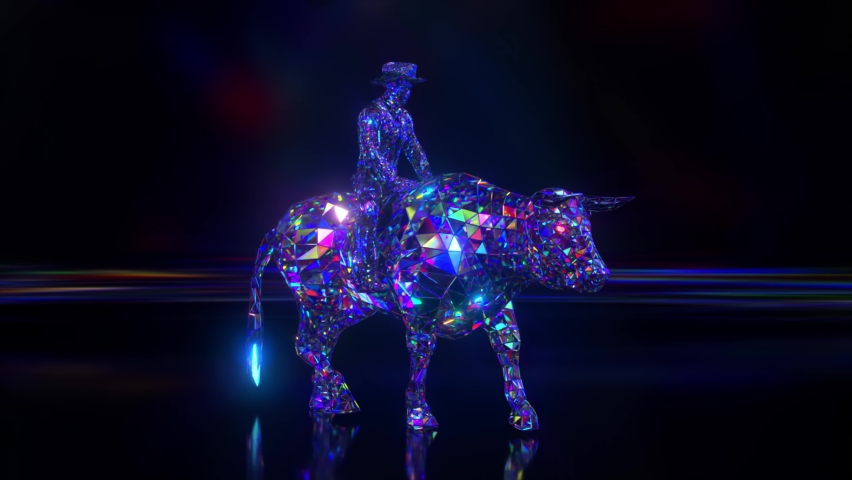Diamond collection. Cowboy riding a bull. Nature and animals concept. 3D animation seamless loop. Lowpoly. Royalty-Free Stock Footage #1080282095