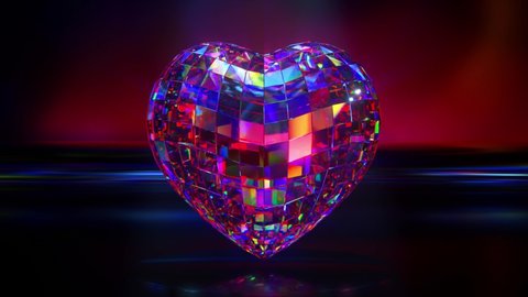 Diamond heartbeat. Crystal heart on a dark background. 3d animation of seamless loop