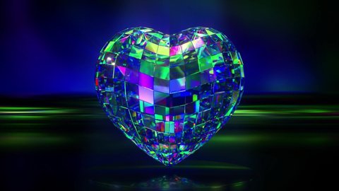 Diamond heartbeat. Crystal heart on a dark background. 3d animation of seamless loop