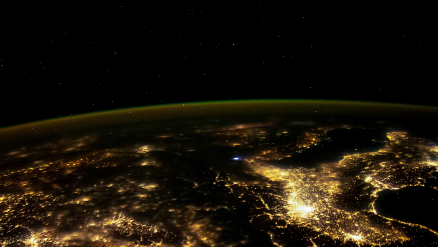 Spectacular time lapse from space. Planet earth rotating with night lights over mediterranean sea and middle east area. Images furnished by Nasa