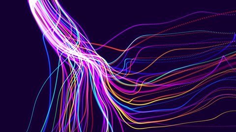 Abstract background with lines like fibers or wires and waves. Luma matte as alpha channel. Motion design bg multicolor lines. Lines form structure fibers.