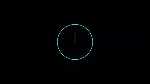 simple clock animation. Motion background with spinning clock in 12 hour seamless loop. Slowly approaching a wall clock on a black background