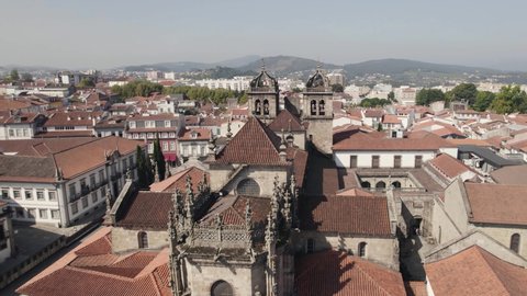 Cityscape of Braga Portugal, with Sain Anthony Church close up