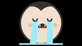 Cry Dracula Face Flat Animated Emoji. Halloween Emoticon Isolated on Transparent Background with Alpha Channel Quicktime ProRes 4444. 4K Ultra HD Video Motion Graphic and Loop Animation.