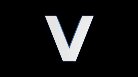 3D Animated alphabet, Blue color, letter V on black background