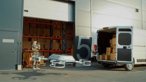 Storage Facility Female Employee Uses Tablet Computer to Send Autonomous Flying Delivery Drone with a Parcel. Futuristic Parcel Drone Takes Off on Flight from Warehouse to Client Waiting for Package - Powered by Shutterstock - Get 15% off with code: PIKWIZARD15